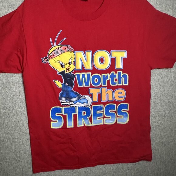 Vintage Looney Tunes Large T-Shirt Tee Short Sleeve Tweety Bird Not Worth Stress - Picture 2 of 12